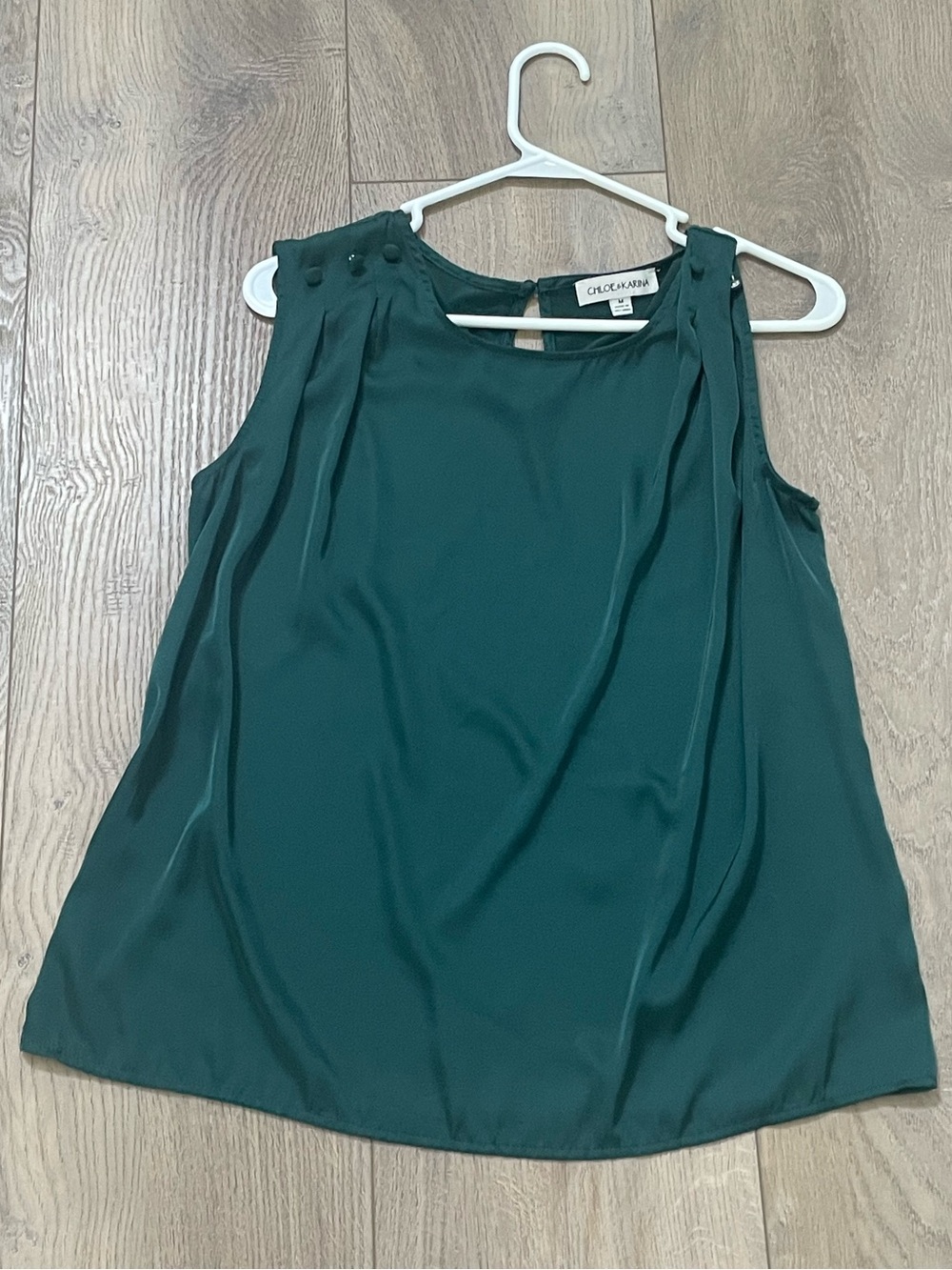 Dark green Sleeveless Button-Shoulder top